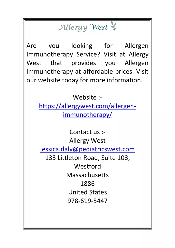 are immunotherapy service visit at allergy west