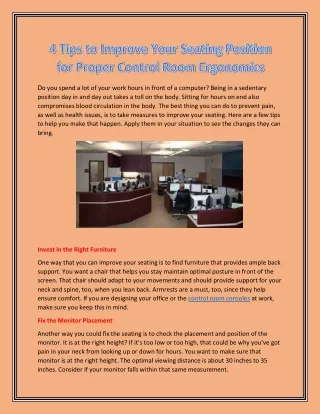 4 Tips to Improve Your Seating Position for Proper Control Room Ergonomics
