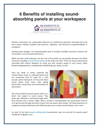 6 Benefits of installing sound-absorbing panels at your workspace