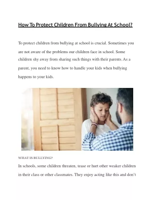 How To Protect Children From Bullying At School