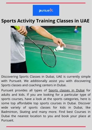 Sports Activity Training Classes in UAE