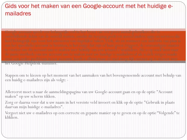 gids voor het maken van een google account met het huidige e mailadres