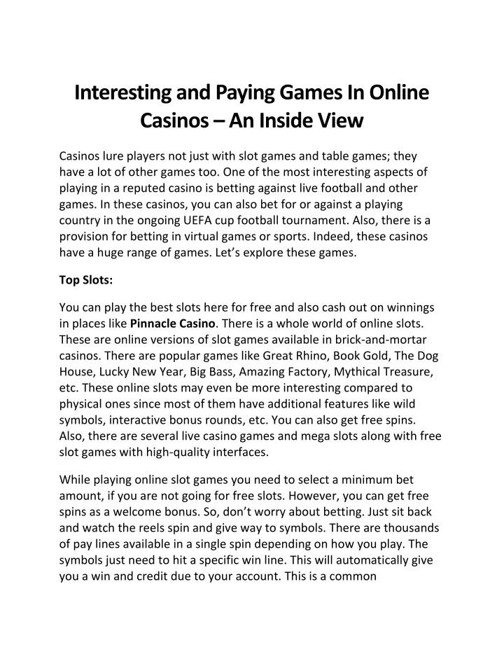 interesting and paying games in online casinos