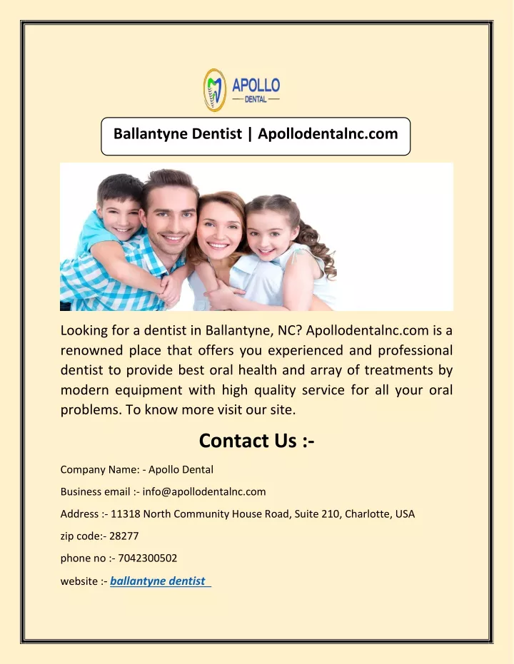 ballantyne dentist apollodentalnc com