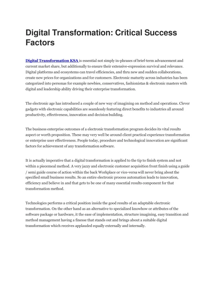 digital transformation critical success factors