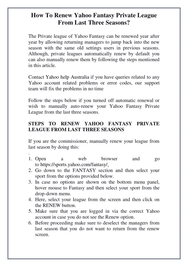 how to renew yahoo fantasy private league from