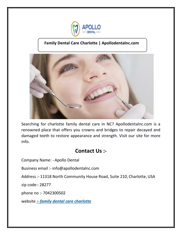 family dental care charlotte apollodentalnc com