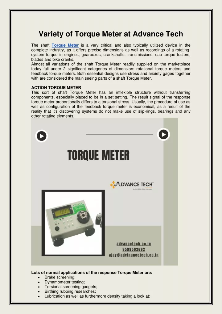 variety of torque meter at advance tech