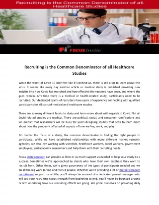 Recruiting is the Common Denominator of all Healthcare Studies
