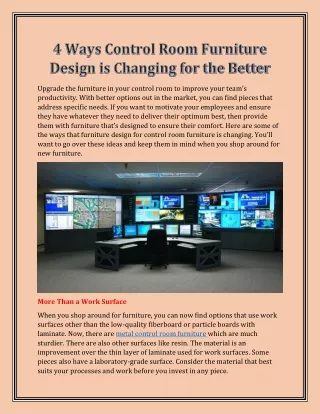 4 Ways Control Room Furniture Design is Changing for the Better