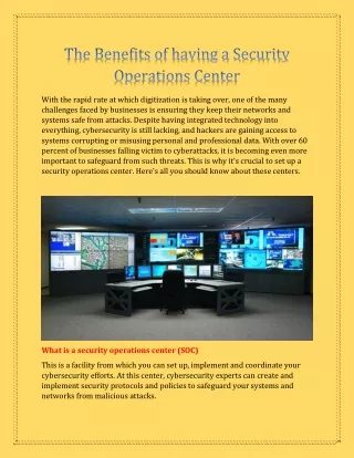 The Benefits of having a Security Operations Center