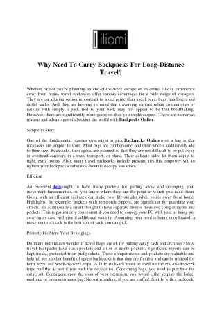 Why Need To Carry Backpacks For Long-Distance Travel