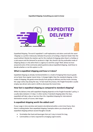 Expedited Shipping- Everything you want to know