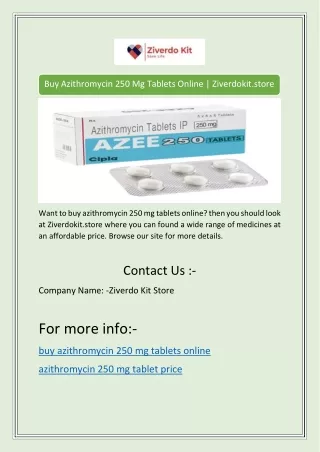 Buy Azithromycin 250 Mg Tablets Online | Ziverdokit.store