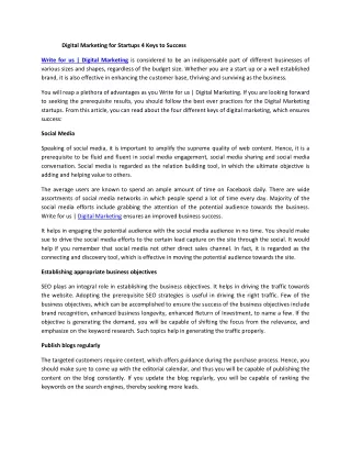 Write for us | Digital Marketing for Startups 4 Keys to Success