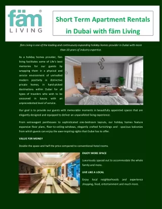Short Term Apartment Rentals in Dubai with fäm Living