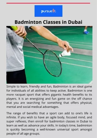 Badminton Classes in Dubai