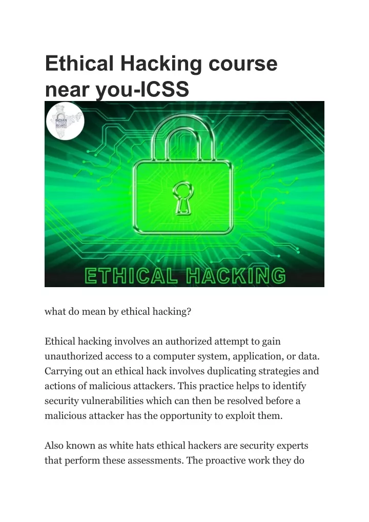 ethical hacking course near you icss