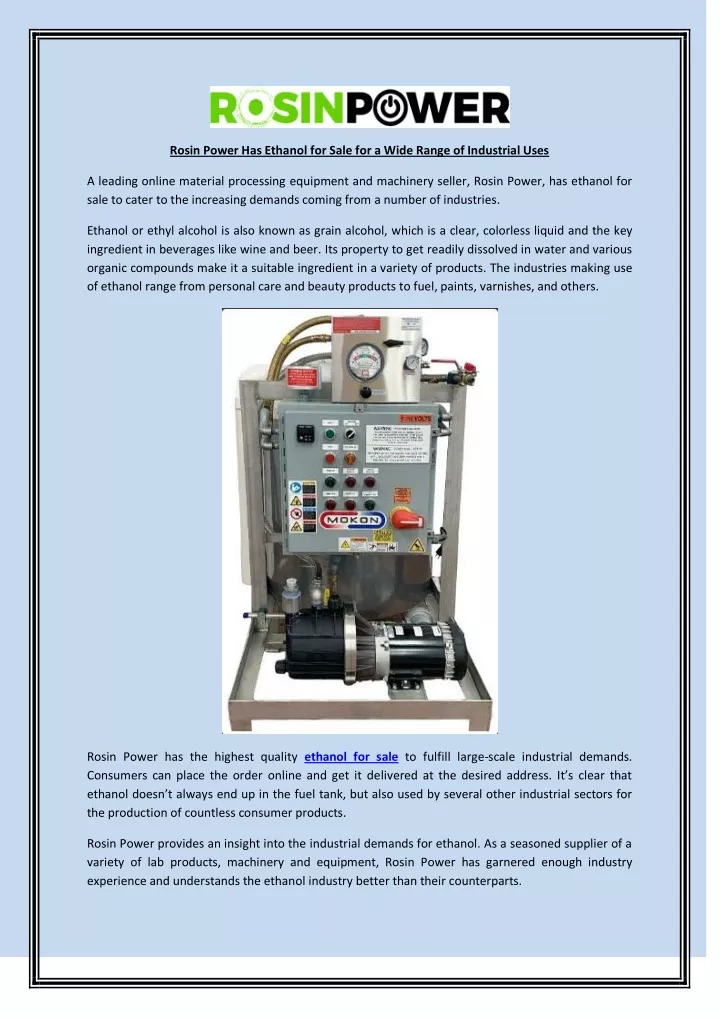 rosin power has ethanol for sale for a wide range