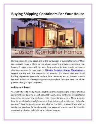 Buying Shipping Containers For Your House