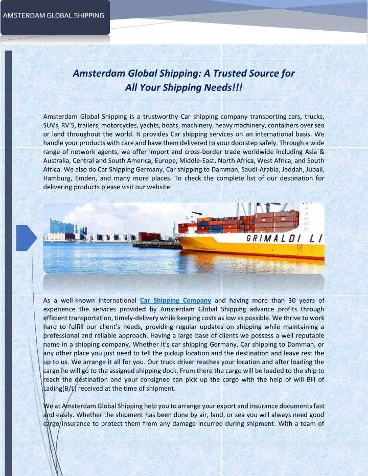 amsterdam global shipping a trusted source