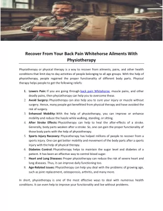Recover From Your Back Pain Whitehorse Ailments With Physiotherapy