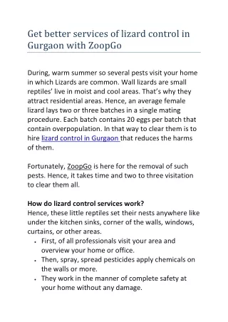 get better services of lizard control in gurgaon