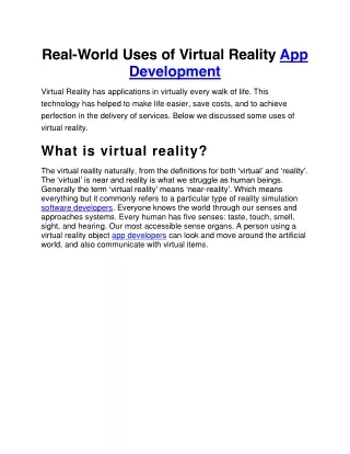 real world uses of virtual reality app development