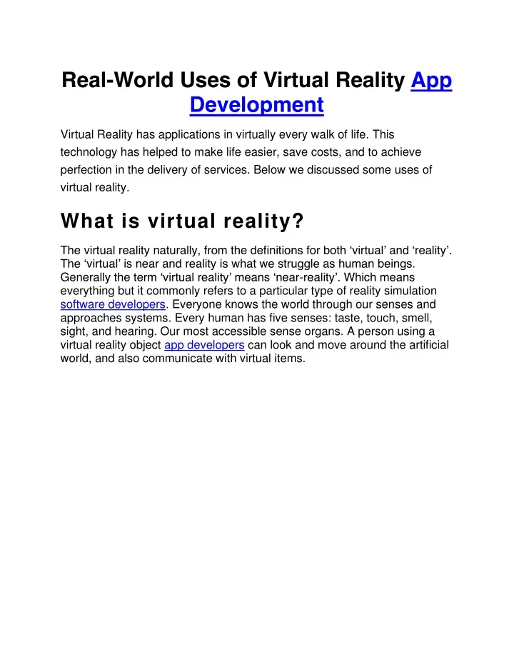 real world uses of virtual reality app development
