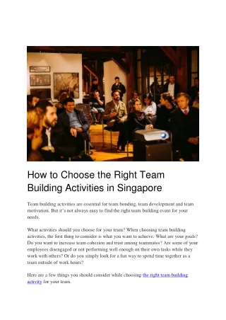 How to Choose the Right Team Building Activities in Singapore