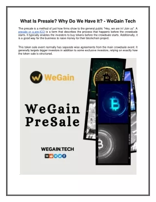 what is presale why do we have it wegain tech