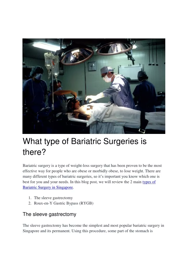 what type of bariatric surgeries is there