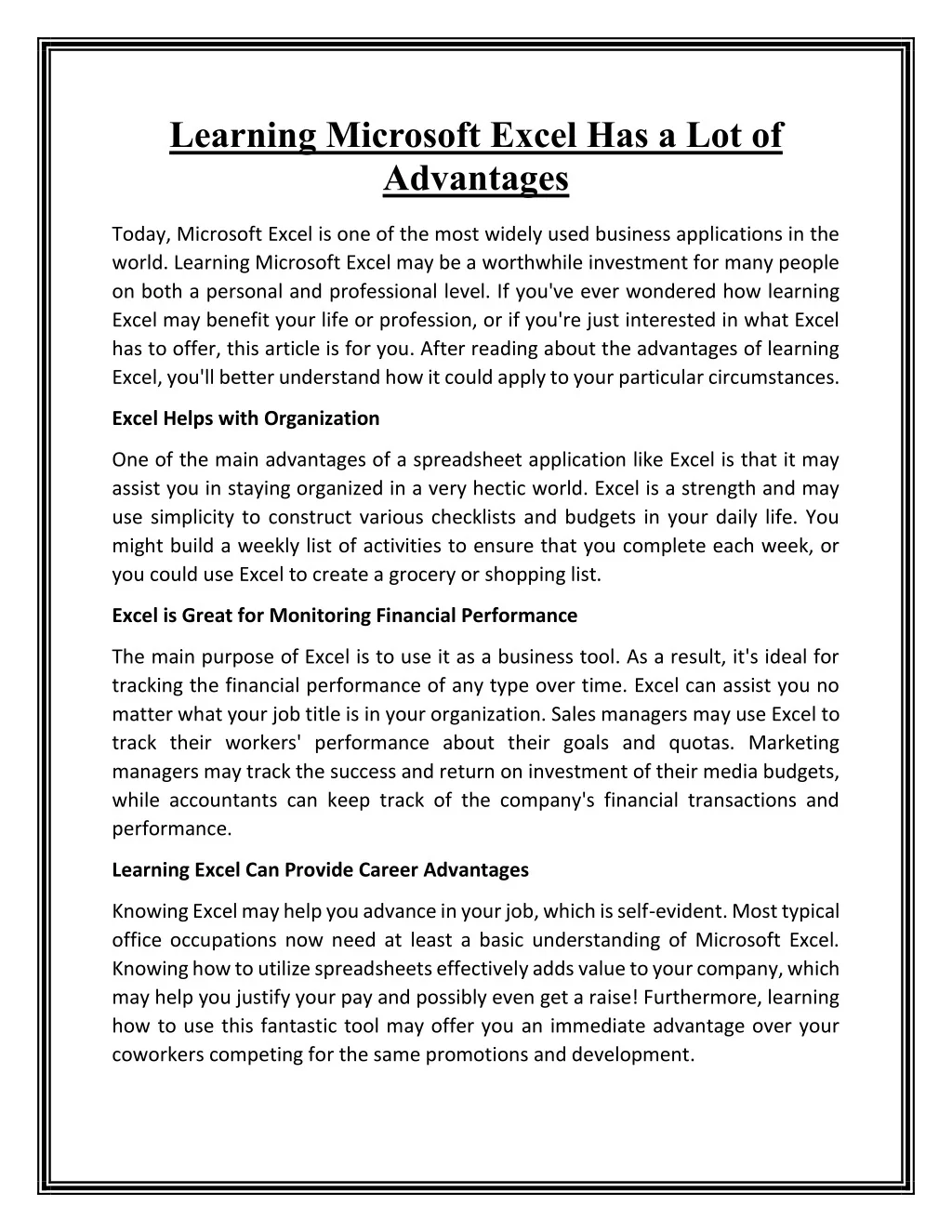 PPT - Learning Microsoft Excel Has a Lot of Advantages PowerPoint ...