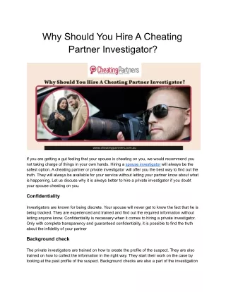 Why Should You Hire A Cheating Partner Investigator?