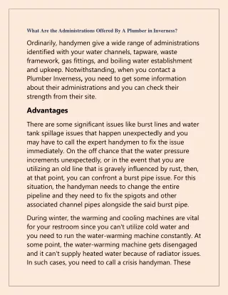 what are the administrations offered by a plumber