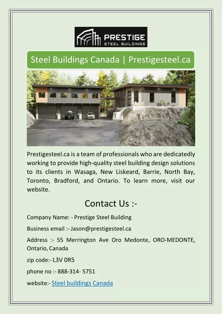 steel buildings canada prestigesteel ca