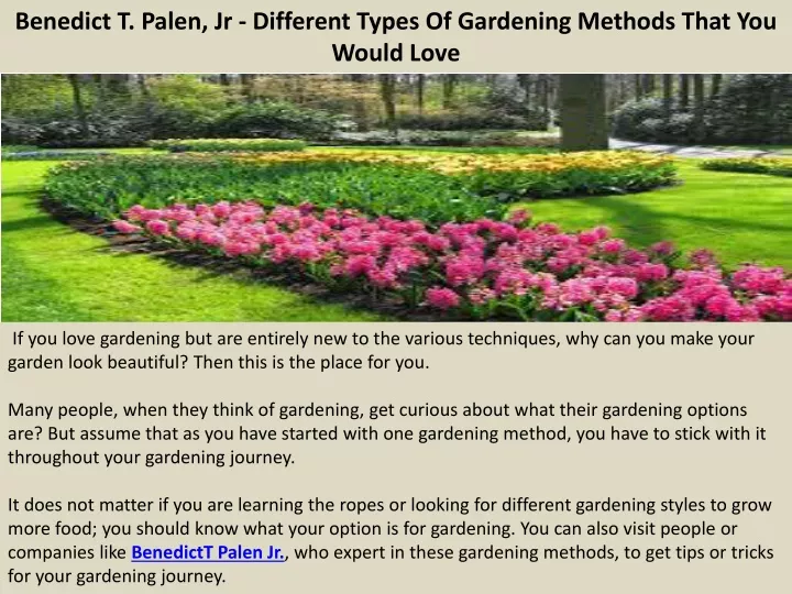 benedict t palen jr different types of gardening methods that you would love