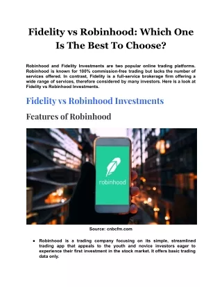 fidelity vs robinhood which one is the best