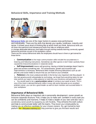 Behavioral Skills, Importance and Training Methods