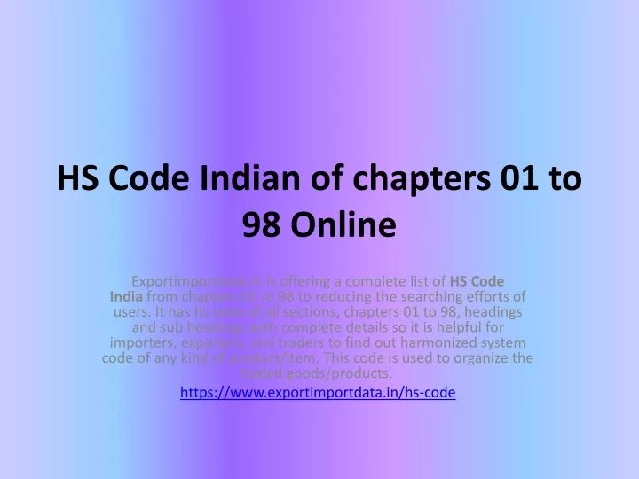 hs code indian of chapters 01 to 98 online