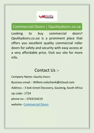 Commercial Doors | Qaulitydoors.co.za