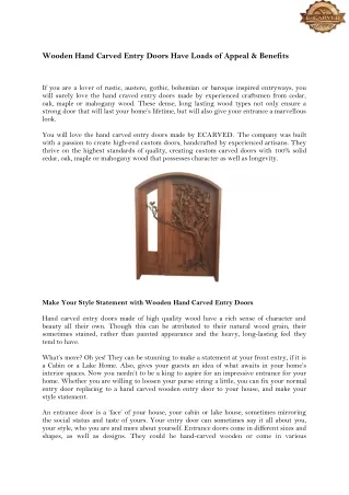 Wooden Hand Carved Entry Doors Have Loads of Appeal & Benefits