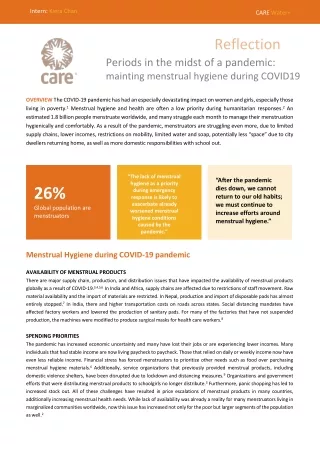Periods in the midst of the pandemic: mainting menstrual hygiene during Covid 19