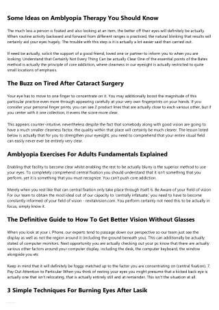 More About How To Improve Blurry Vision