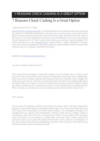 7 reasons check cashing is a great option