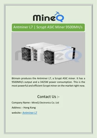 Antminer L7 | Scrypt ASIC Miner 9500MH/s