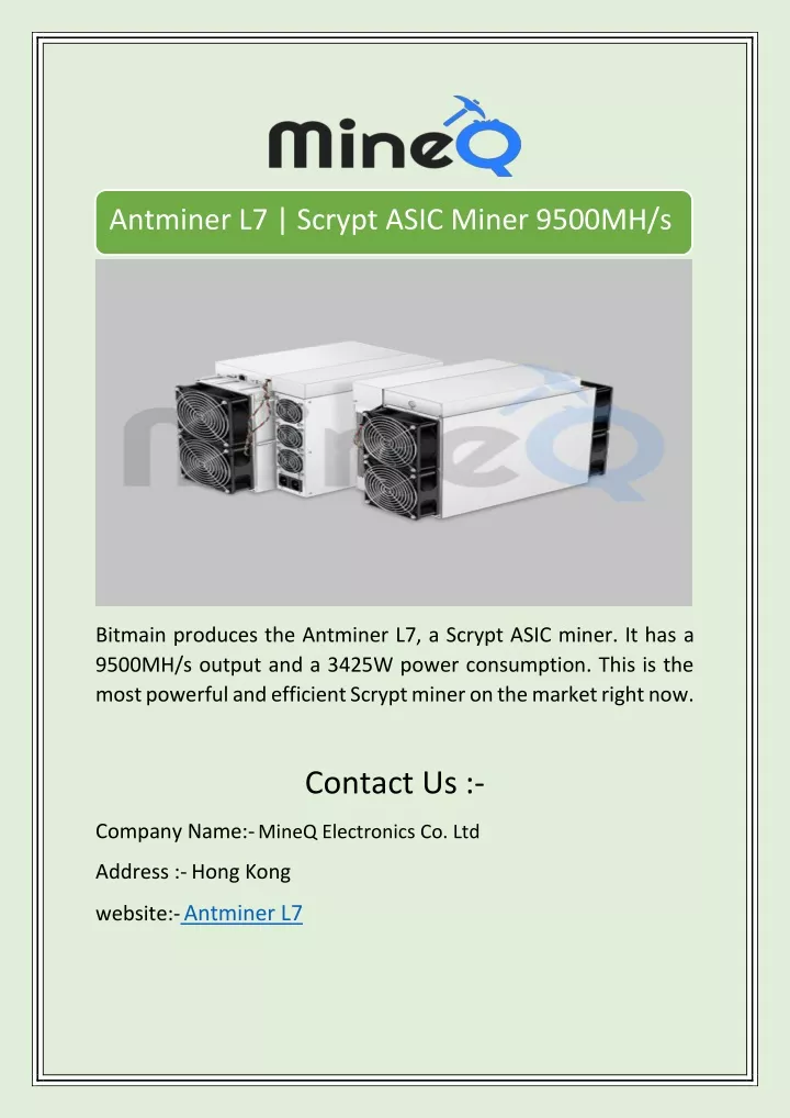 antminer l7 scrypt asic miner 9500mh s