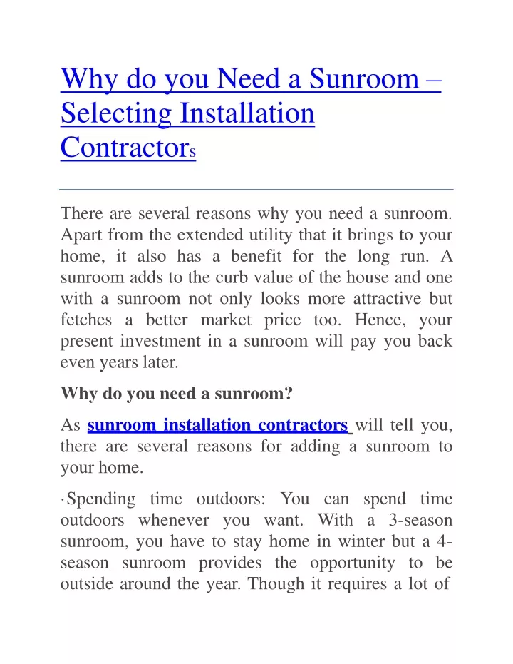 why do you need a sunroom selecting installation contractor s