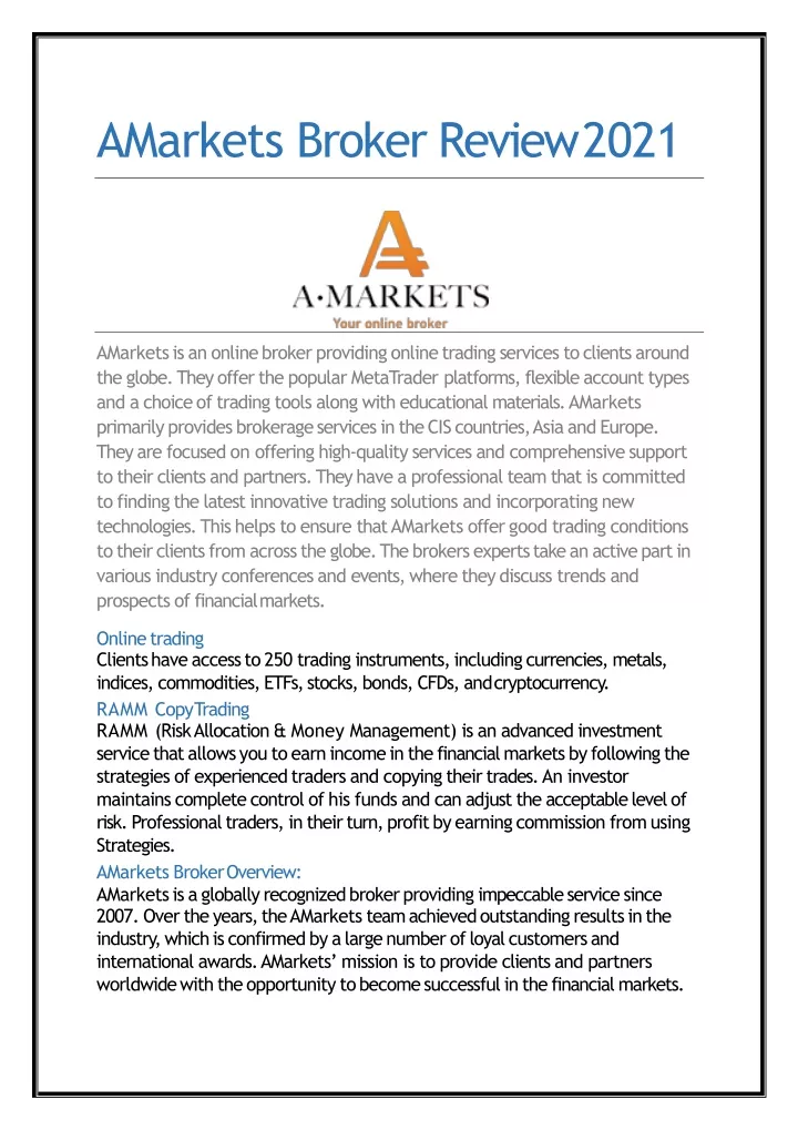 amarkets broker review 2021