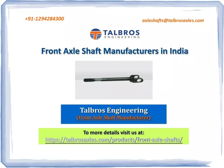 front axle shaft manufacturers in india